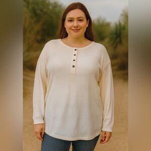 Womens Blouse Top Ivory Long Sleeve Henley Size XL Casual Basic